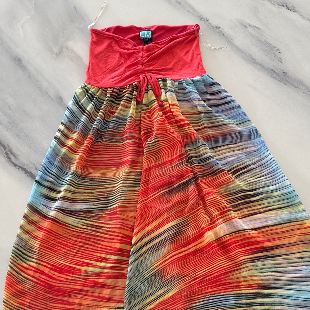 LM BEACH Vibrant Red and Striped Swim Dress size S